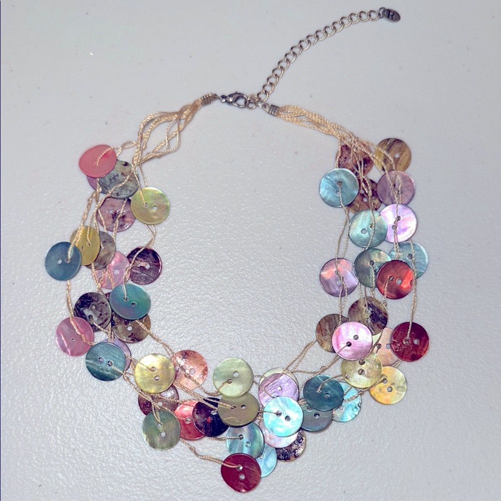 Multicolor Shell Disc Statement Necklace - image 1